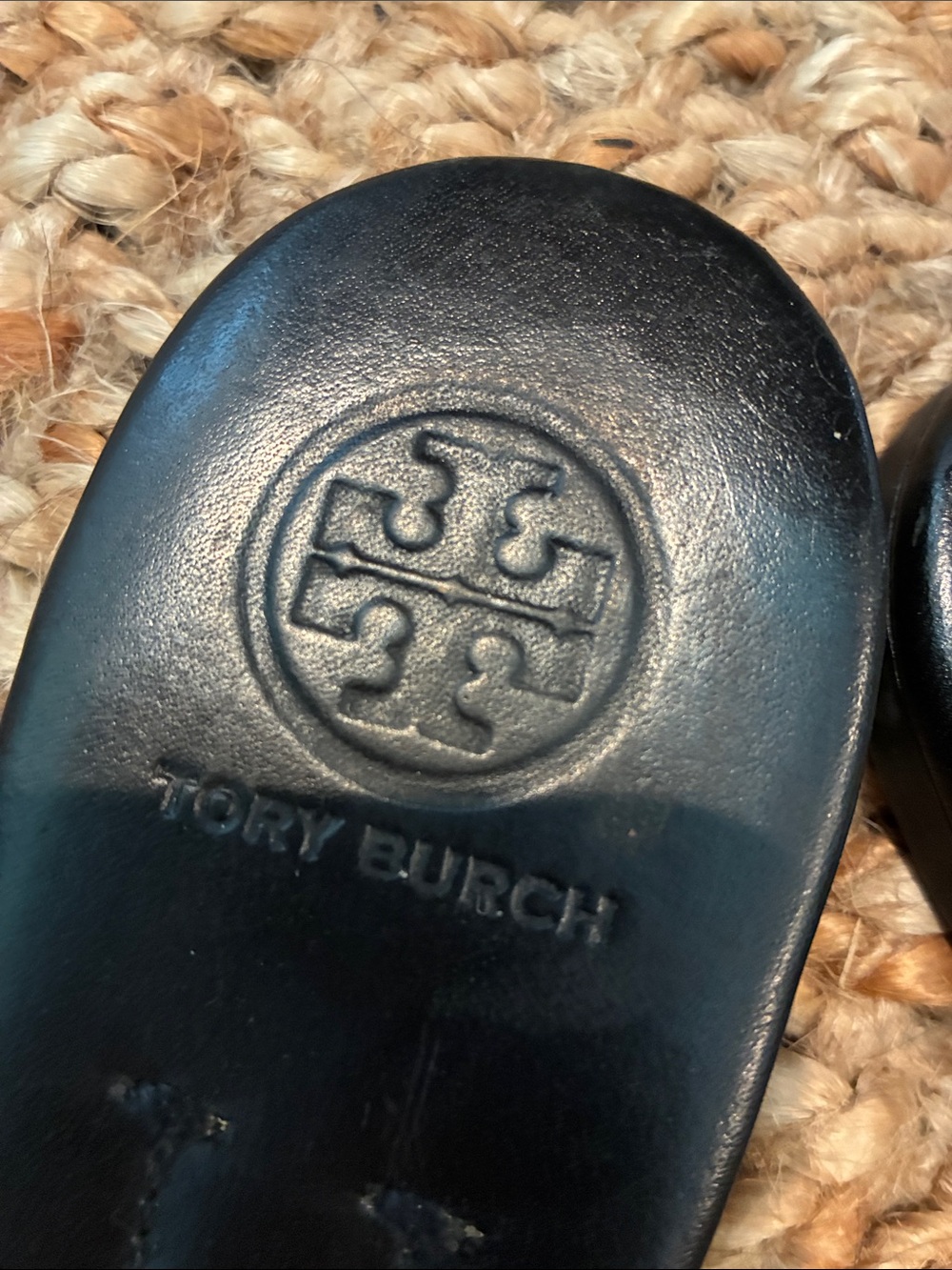 Tory Burch Black Sandals with Silver-Tone Logo Medallions - Picture 2 of 9